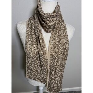 Vintage Beige Silk Champagne  Sequin Rectangle Scarf~70"x7"~Party Glam Evening